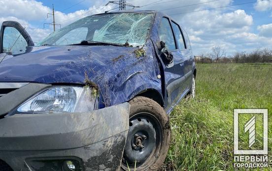 В Кривом Роге автомобиль слетел в кювет и перевернулся